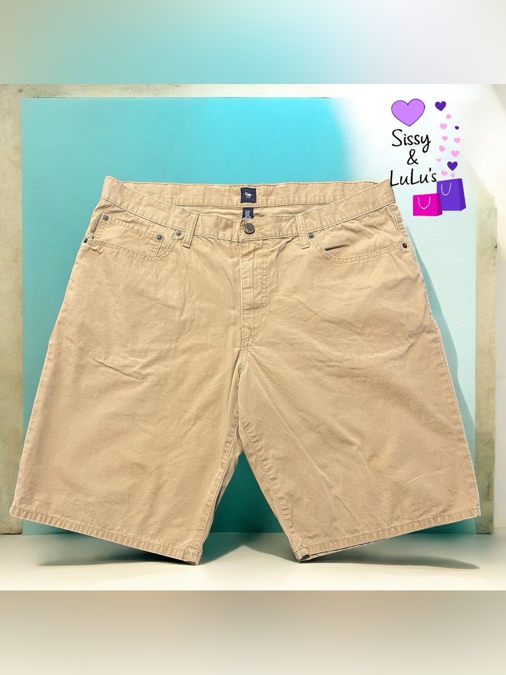 Gap Khaki Chino Shorts Men's Size 40 Tan Flat Front 5-Pocket Casual